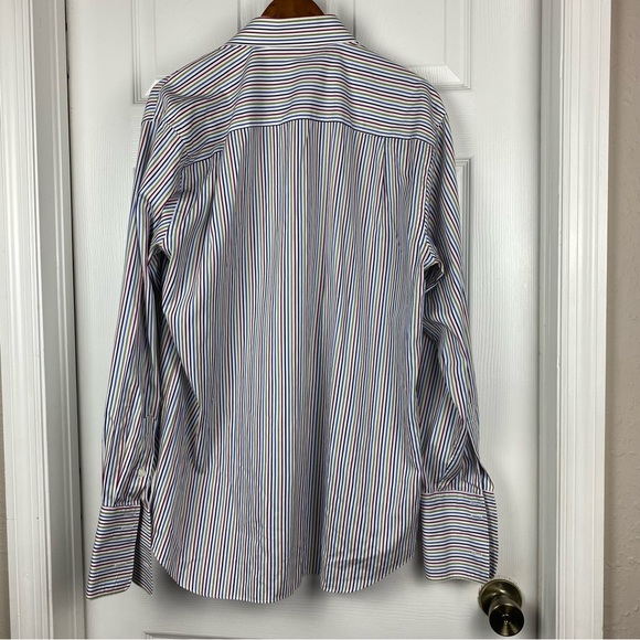 David Donahue Men's Formal Double Cuff Dress Shirt Striped Multicolor - Picture 4 of 6